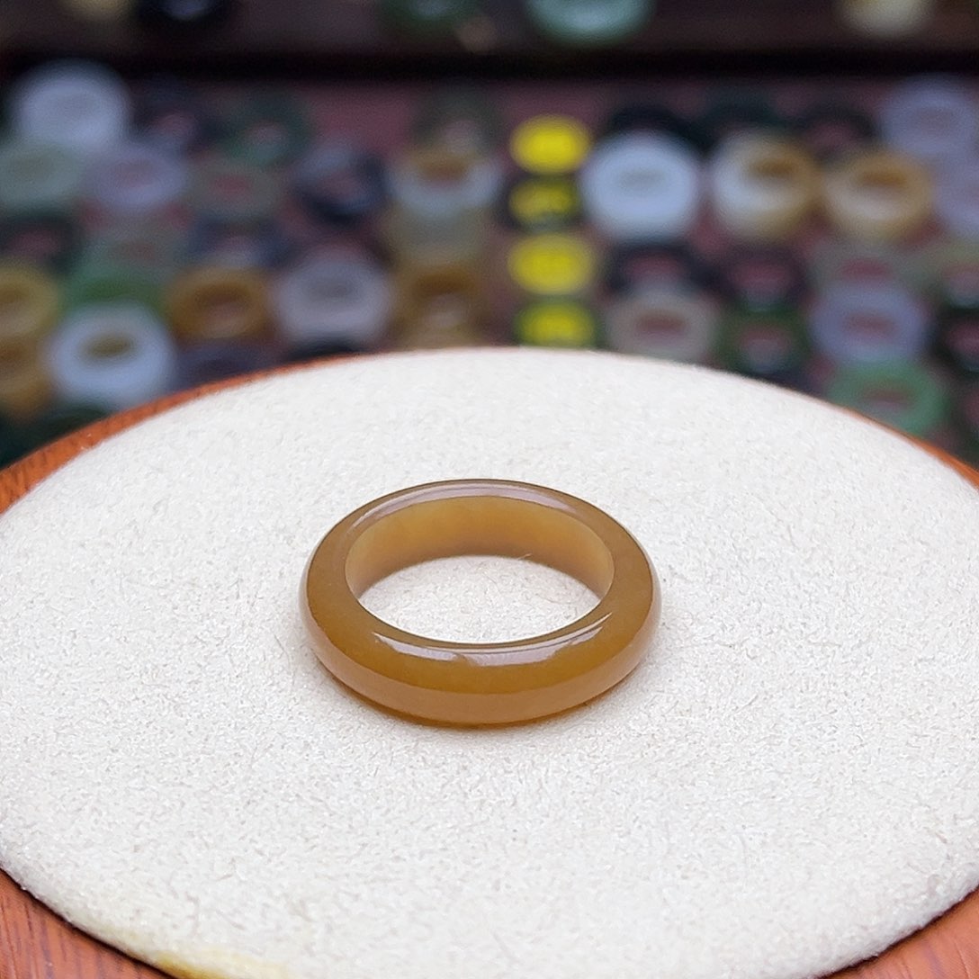 和田玉戒指未镶嵌17.7内径复古焦糖