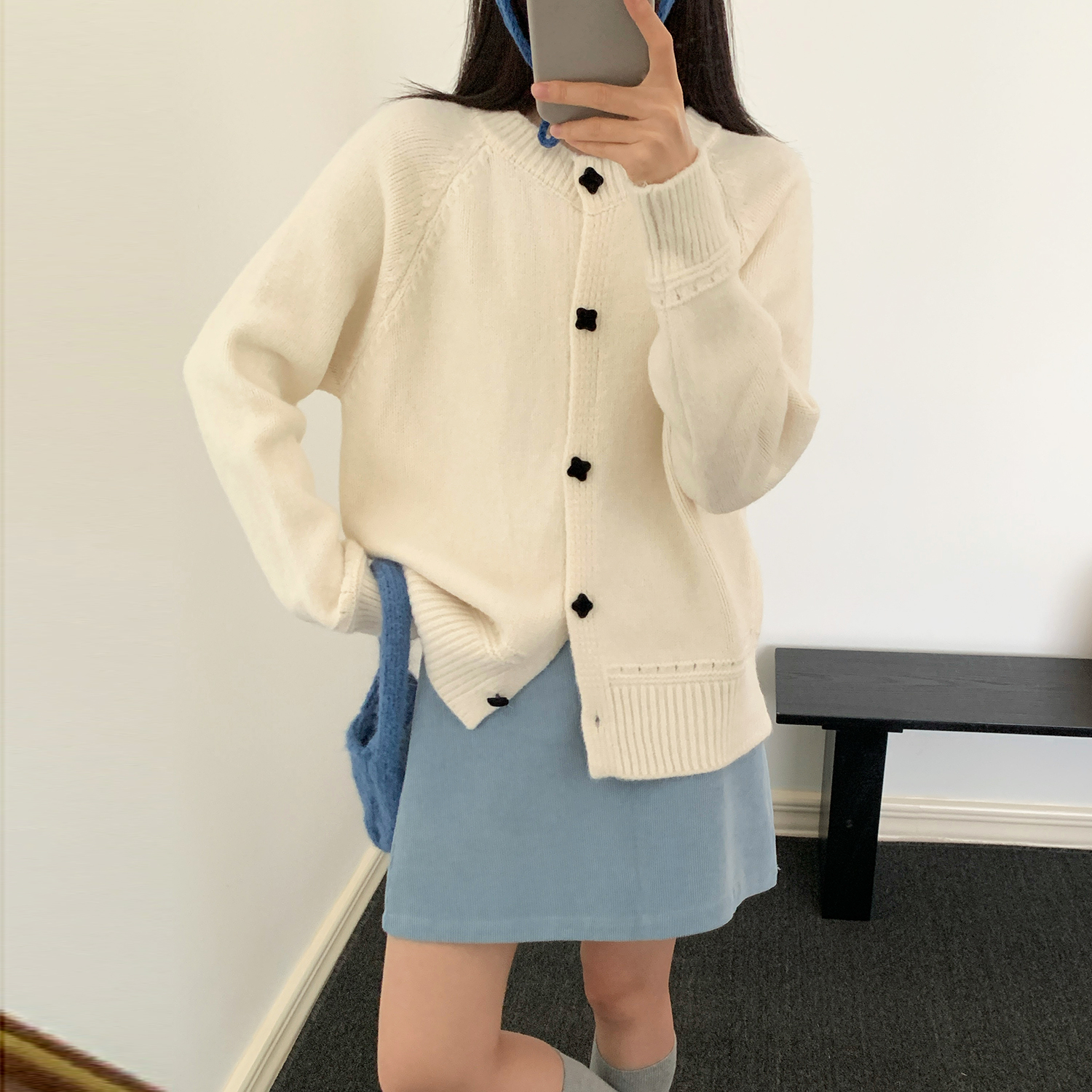 苏醒的乐园秋季新款开衫女花瓣扣SXMY53159显瘦修身百搭慵懒风