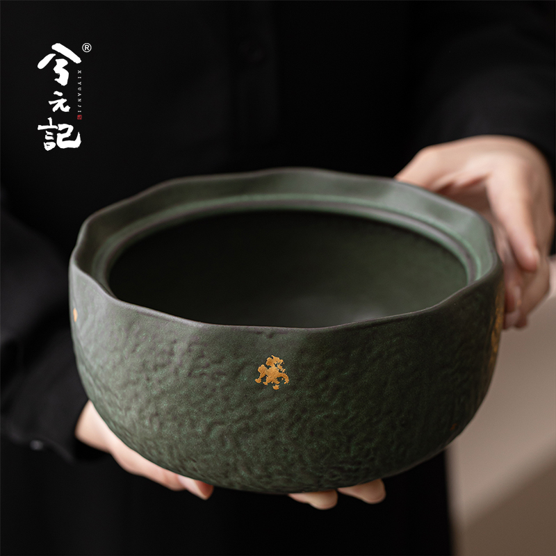 兮元记青铜绿点金茶洗杯洗家用陶瓷建水茶渣缸茶水缸功夫茶具配件