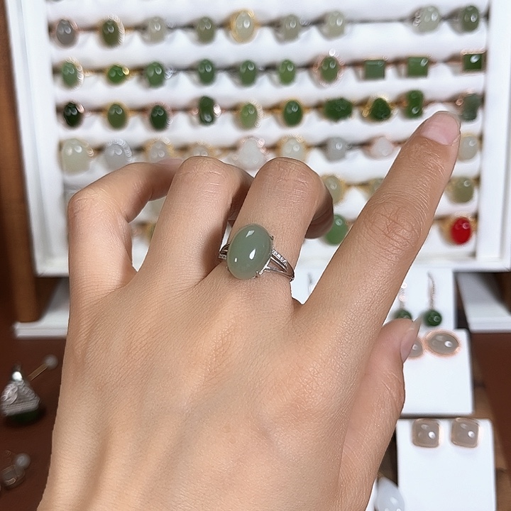 和田玉戒指银S925镶嵌