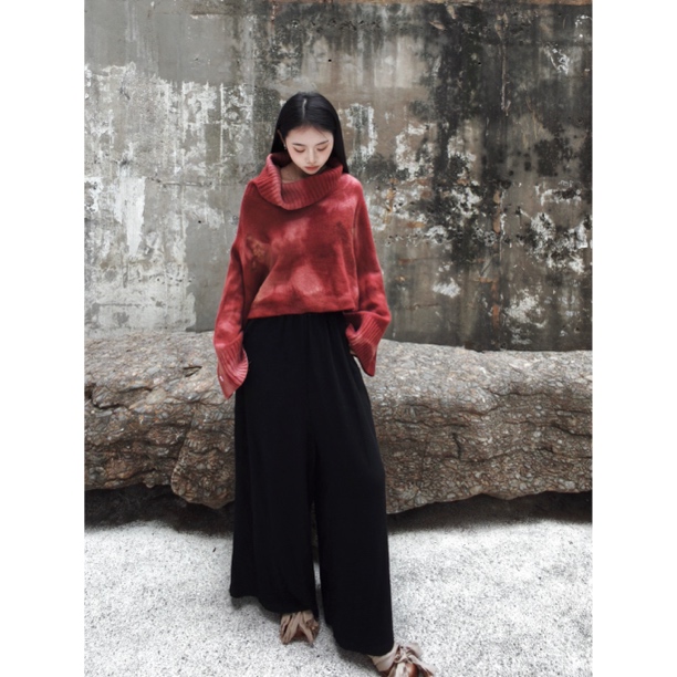 凡人岛· 植物染侘寂风慵懒高领满分羊毛秋冬季保暖毛衣长裤两件套