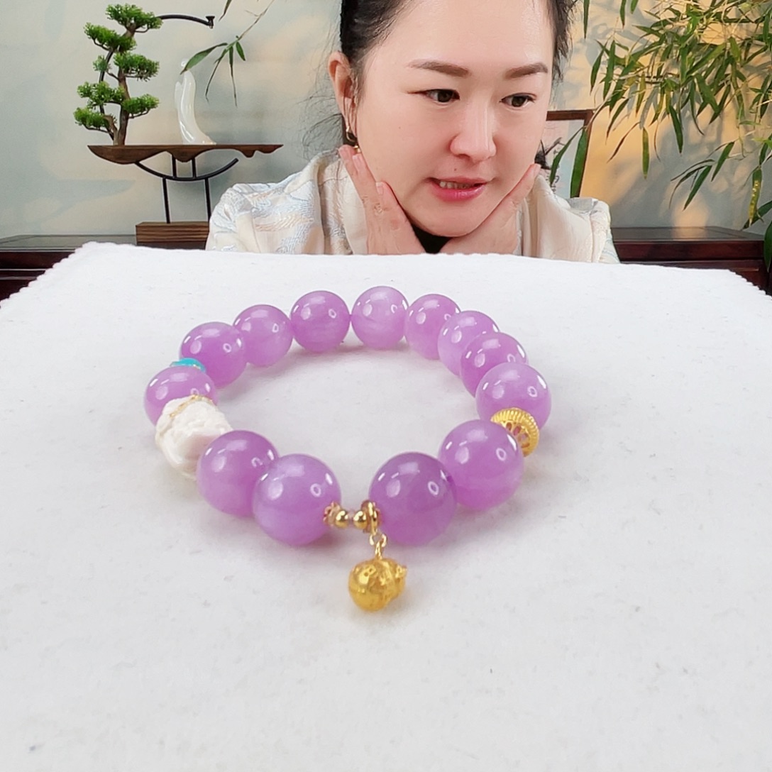 辉石手链18K金镶嵌紫锂辉手链18k金