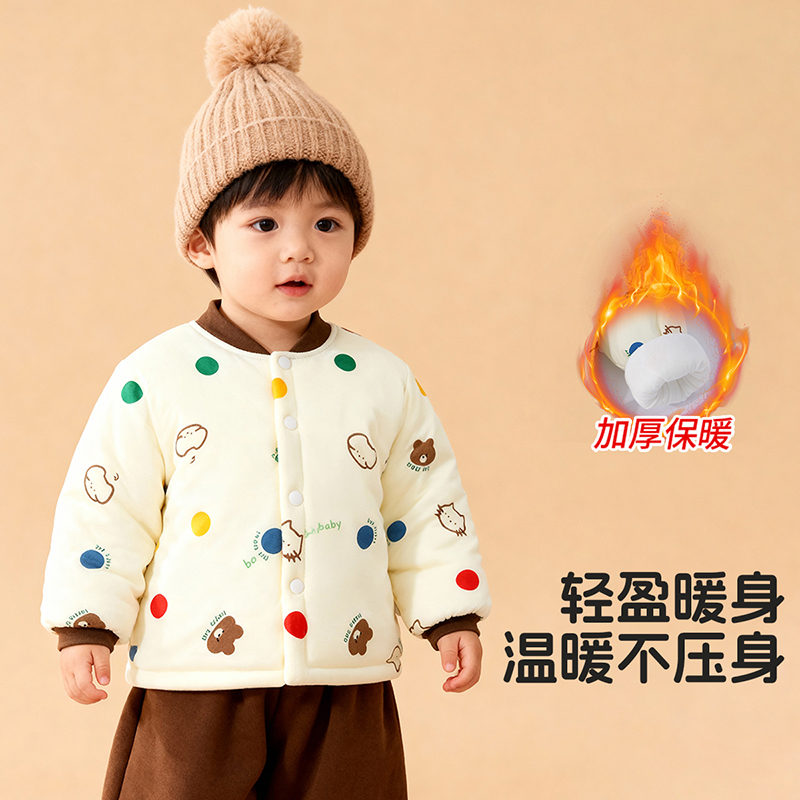 宝宝棉服秋冬加绒加厚保暖单上衣儿童纯棉外套婴儿卡通外出小棉袄商品图
