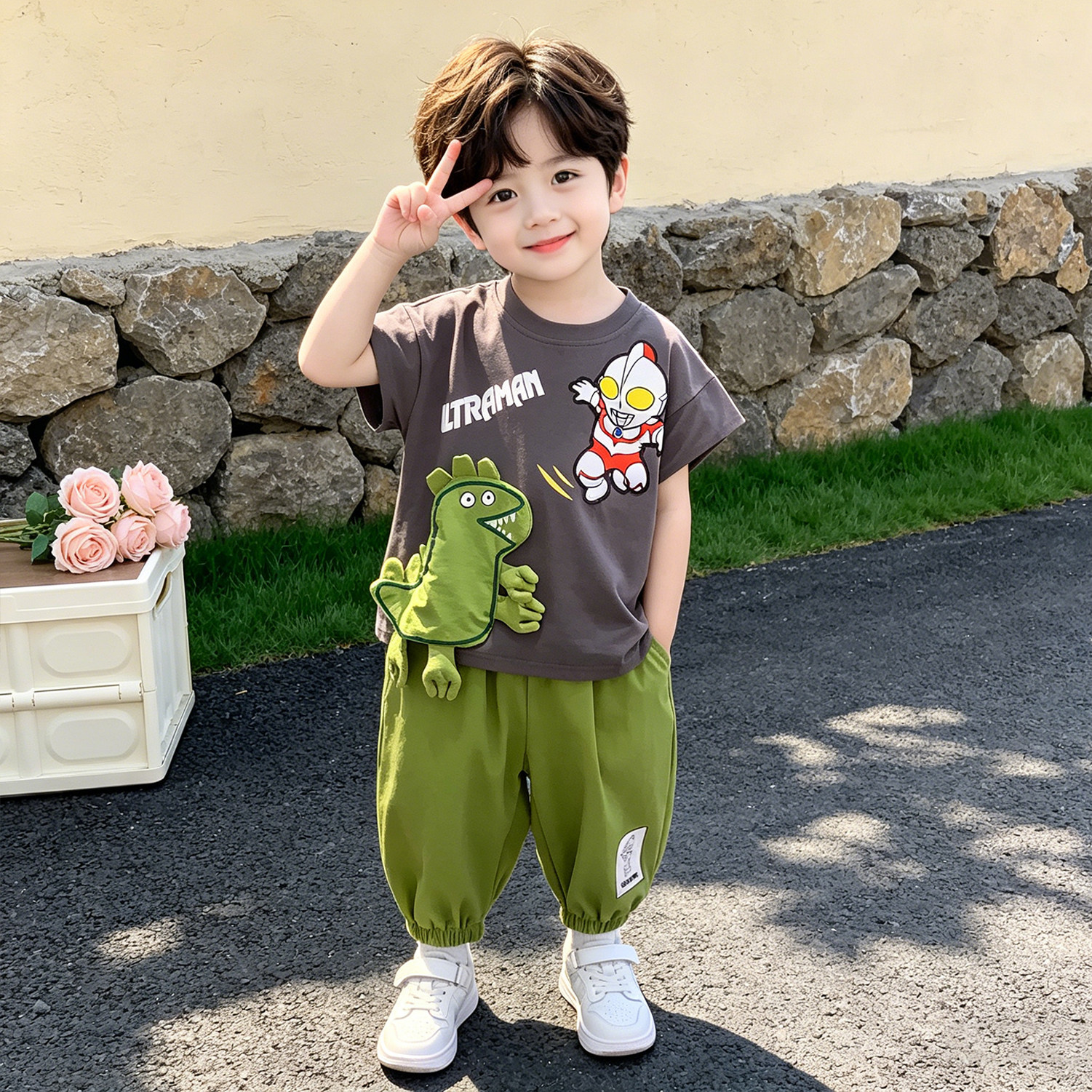 奥特曼男童夏款套装2026新款男孩短袖衣服洋气宝宝防蚊裤儿童夏装
