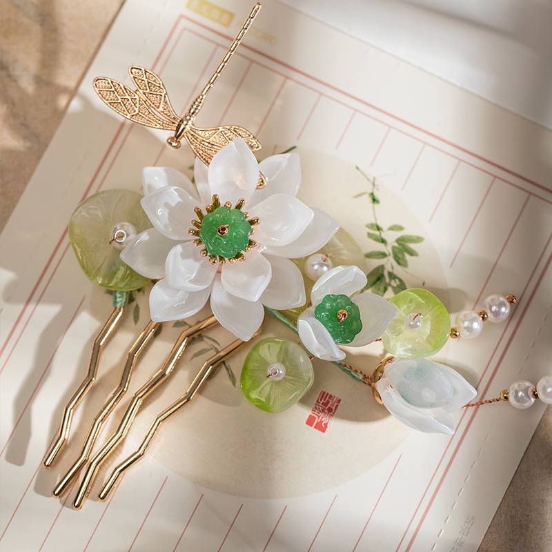 夏款新品荷花发梳蜻蜓发饰汉服配饰