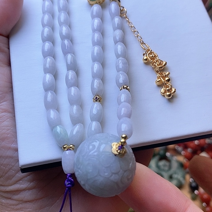 翡翠颈饰未镶嵌紫翡球项链1