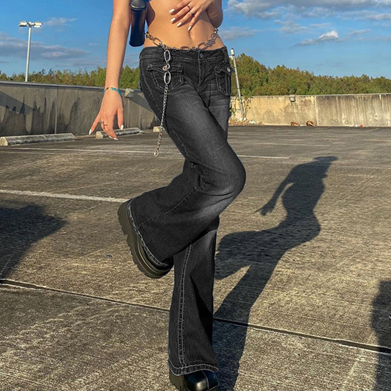 低腰直筒裤喇叭Y2k古着孤品默认瑕疵牛仔裤