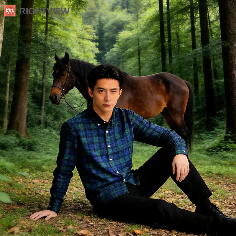 RightView100%棉高端男士英伦风格子男装衬衣面磨毛水洗棉衬衫