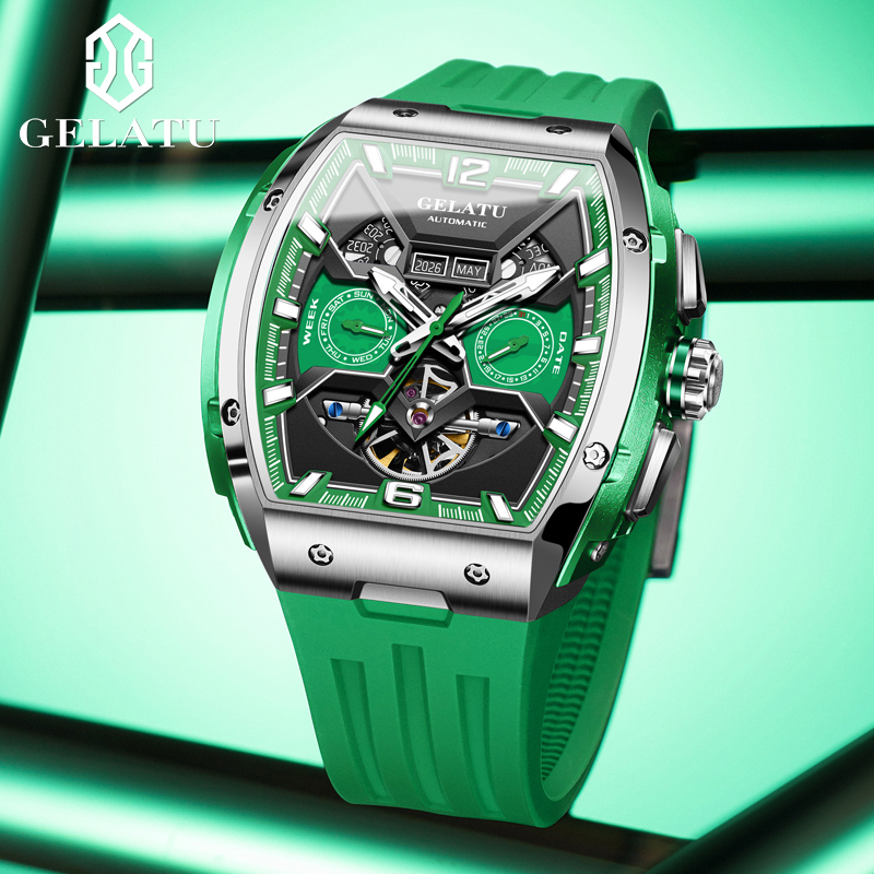 格拉图「机甲」全自动镂空机械表男夜光防水男士手表酒桶形潮流腕表