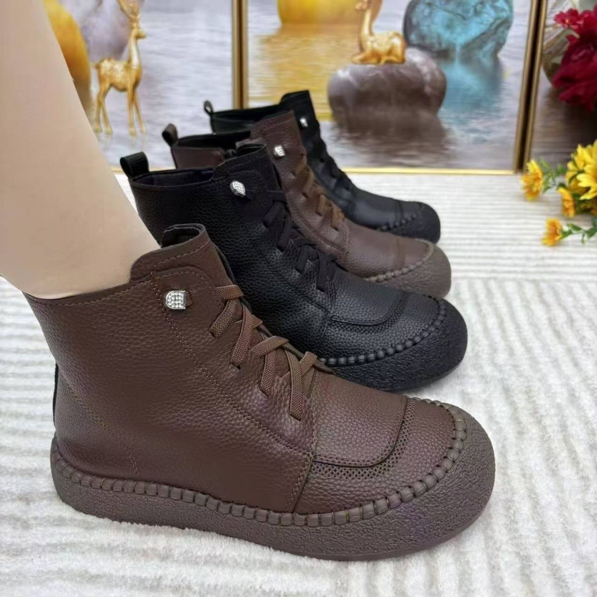 马丁靴靴子女靴短筒女鞋风防滑平跟侧拉链秋冬舒适百搭