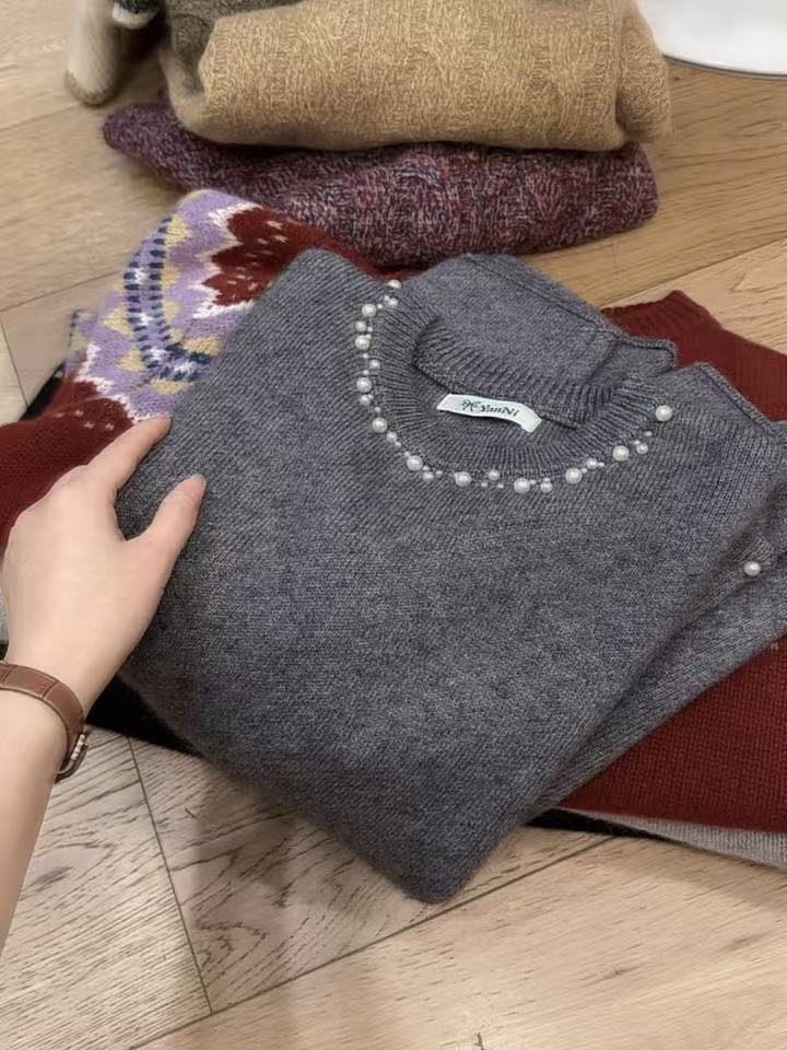 七言家 珍珠慕斯！暮云灰软糯云感毛衣1