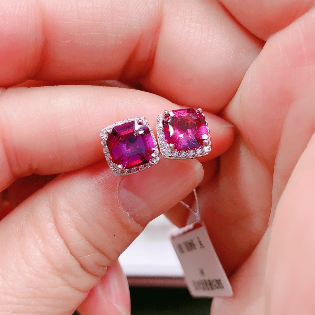 石榴石耳钉银S925镶嵌