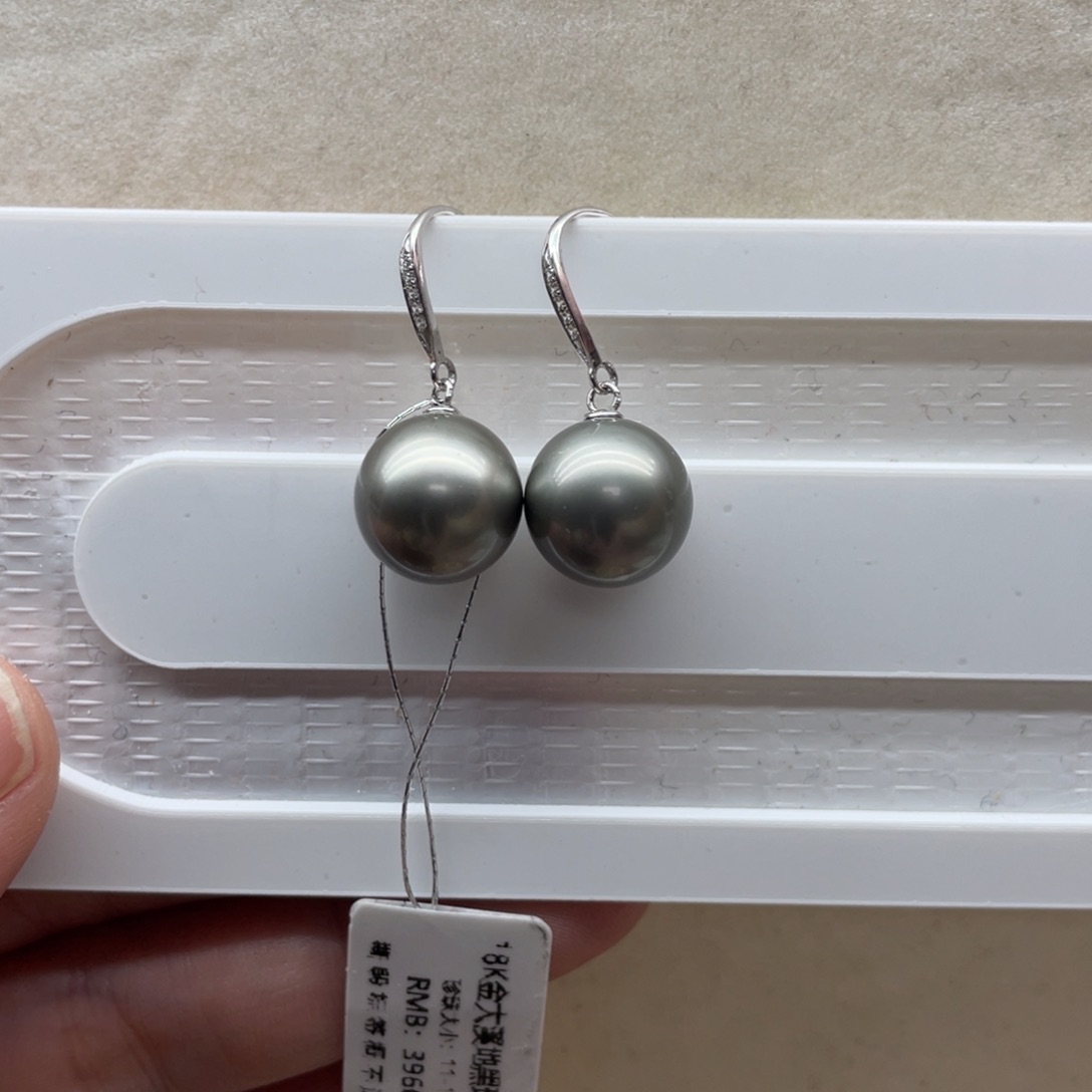 海水珍珠耳环18K金镶嵌11-12mm