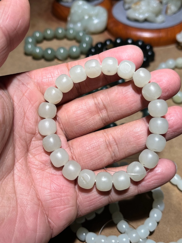 和田玉老型珠子手串手链10mm