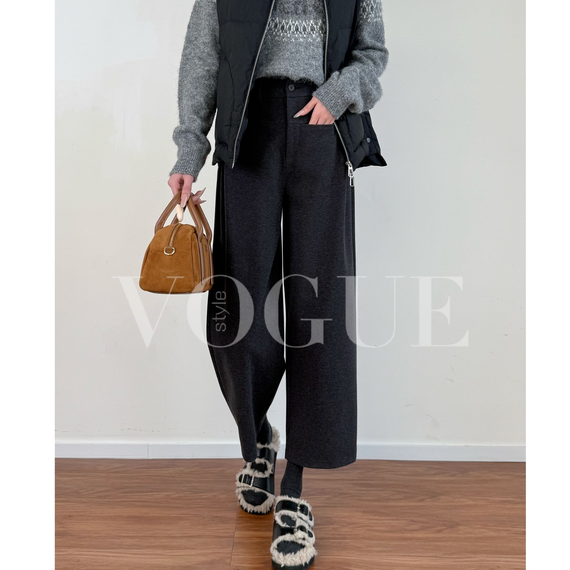 索菲丝尔2025冬季新宽松显瘦通勤加厚休闲九分阔腿裤女裤子541008