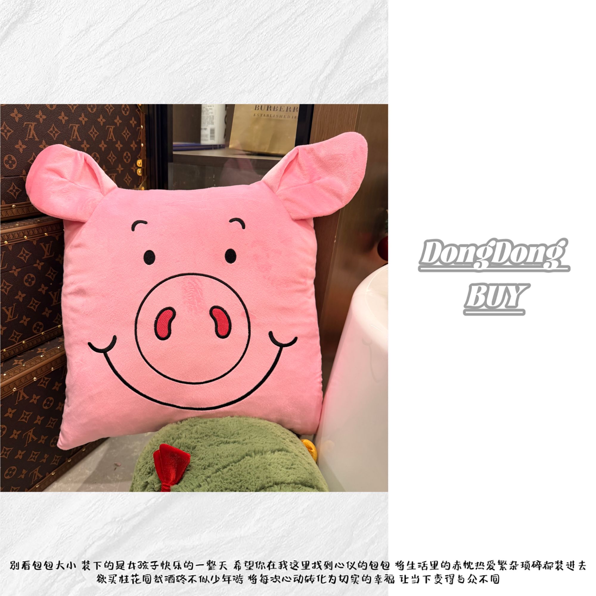 【董你心意】超柔水晶绒可拆卸粉色小猪抱枕约42*42cm