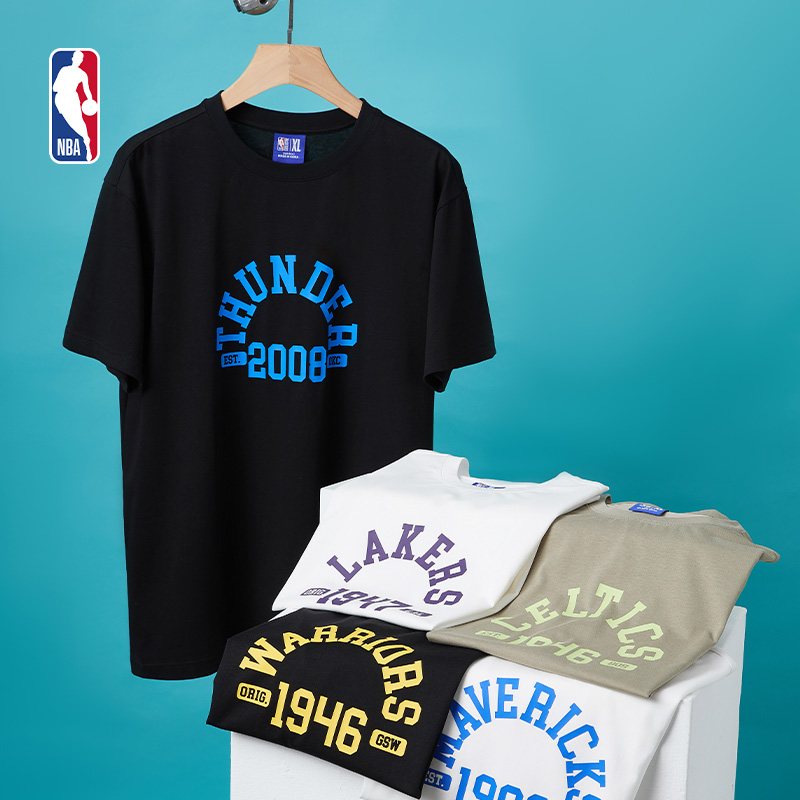 NBA官方雷霆凯尔特人勇士湖人球场生活系列夏季新款运动棉T恤男女