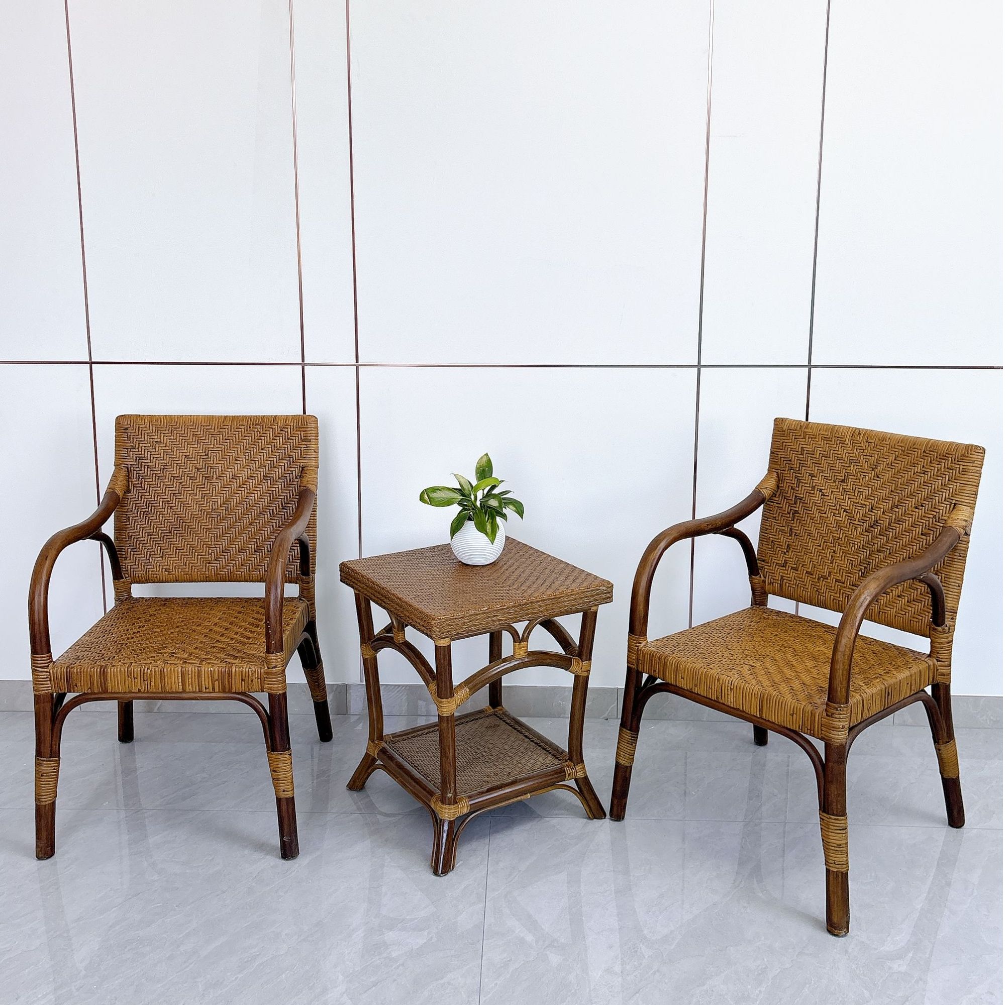 印尼真藤手工透气棕绳编织家用茶室客厅阳台休闲椅三件套藤椅座椅