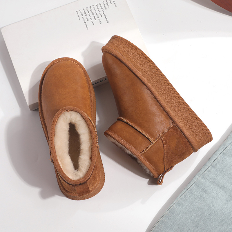 真皮防水雪地靴女2025冬季新款休闲加绒厚底户外保暖棉鞋5996