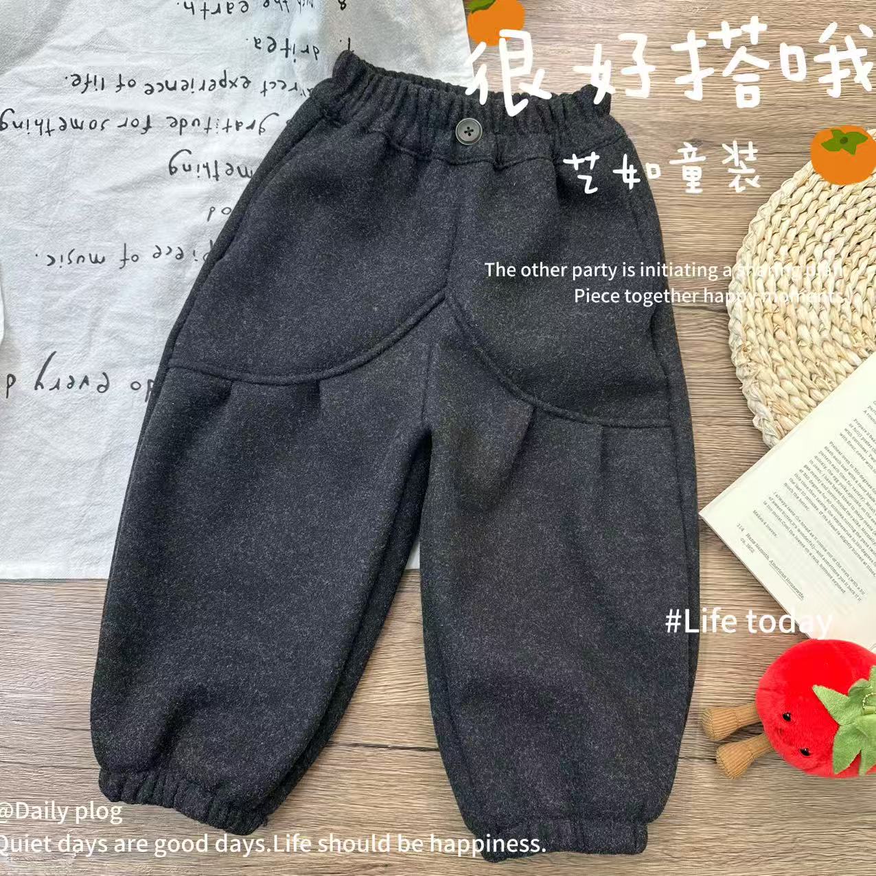 【摩卡咖啡】2025冬季上新韩系女童设计感加绒百搭束脚卫裤D-H936