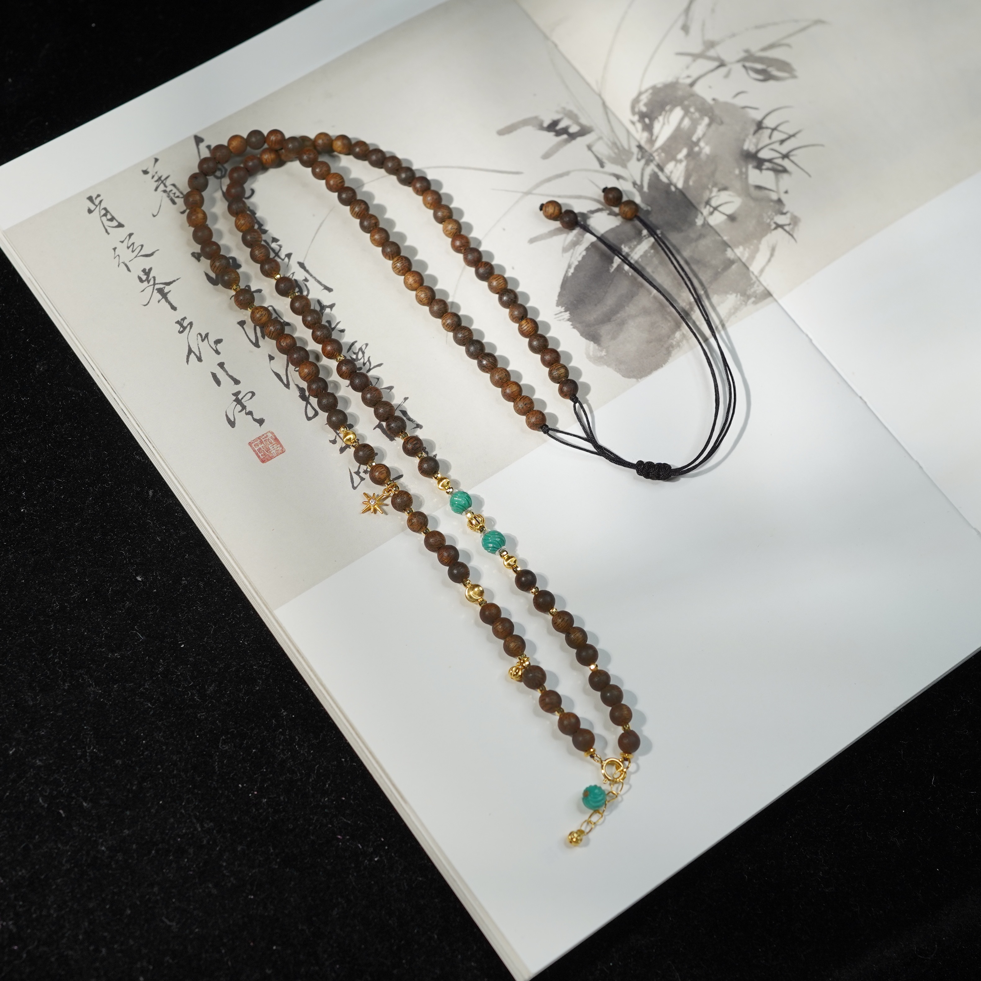 【夜楠】绿松*毛衣链*18k金镶嵌