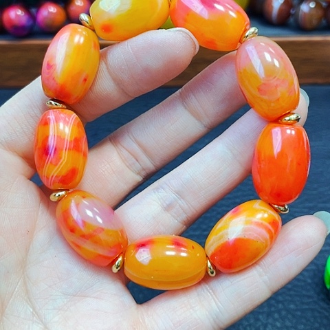 玛瑙/玉髓手链未镶嵌红花血龙蛋