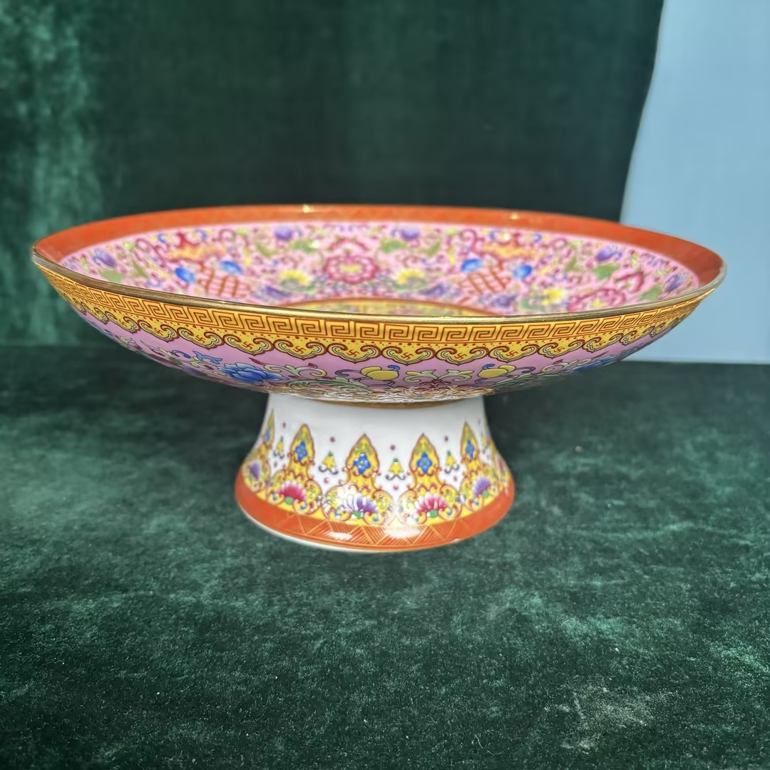 珐琅彩花卉纹高足盘FLC-110103