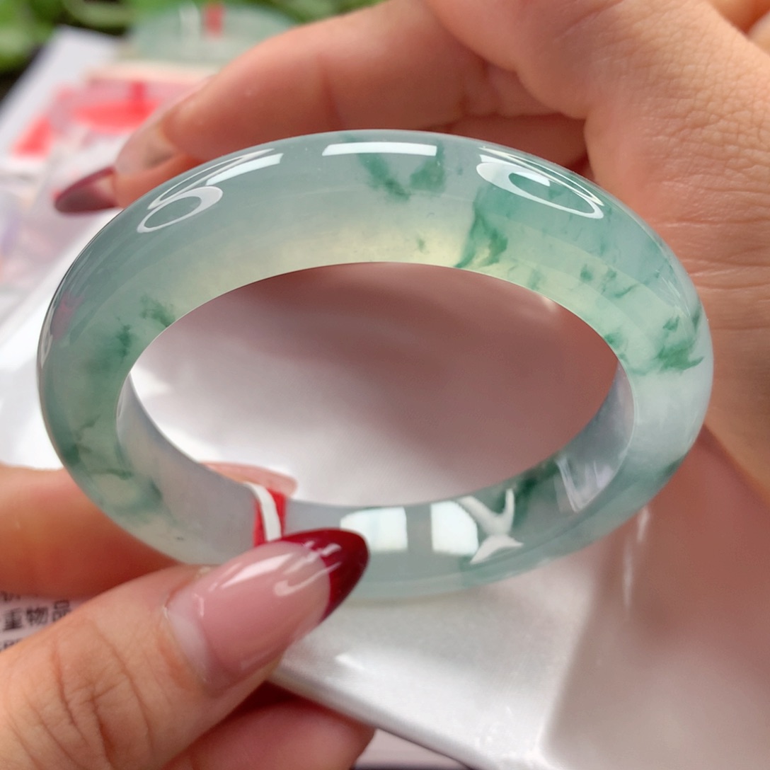 翡翠手镯未镶嵌52高冰起荧起钢 冰胶底细 小柒