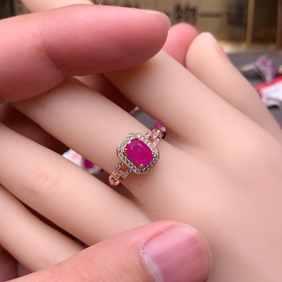 红宝石戒指银S925镶嵌