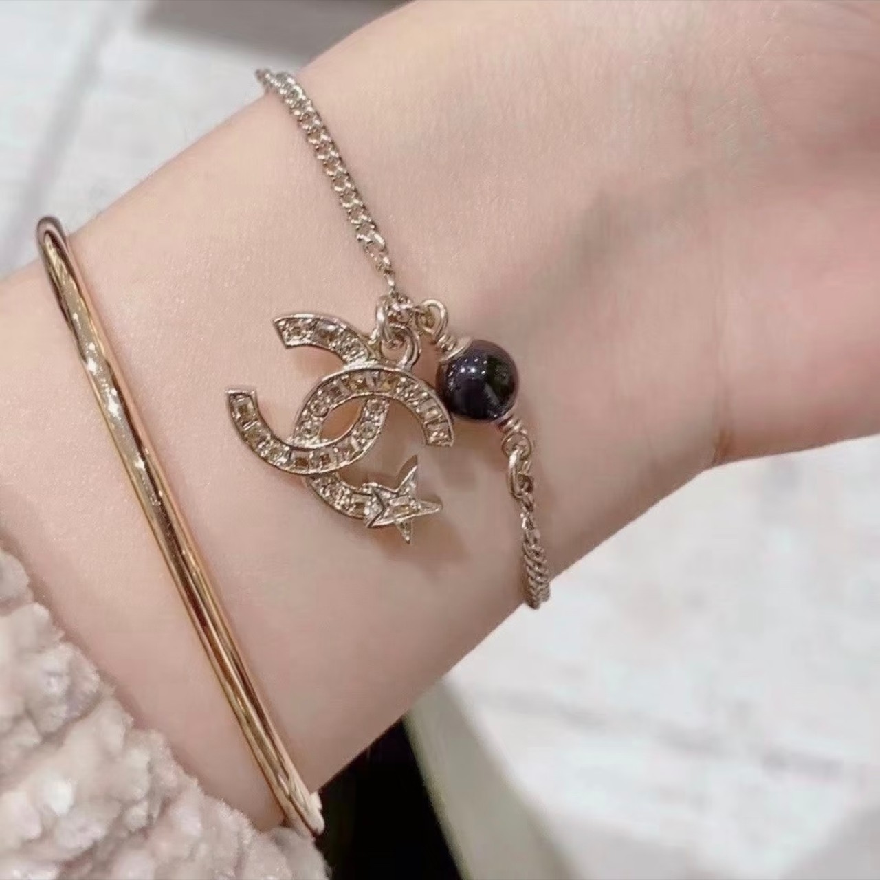 未使用 Chanel/香奈儿 香槟金双C五芒星精致手链