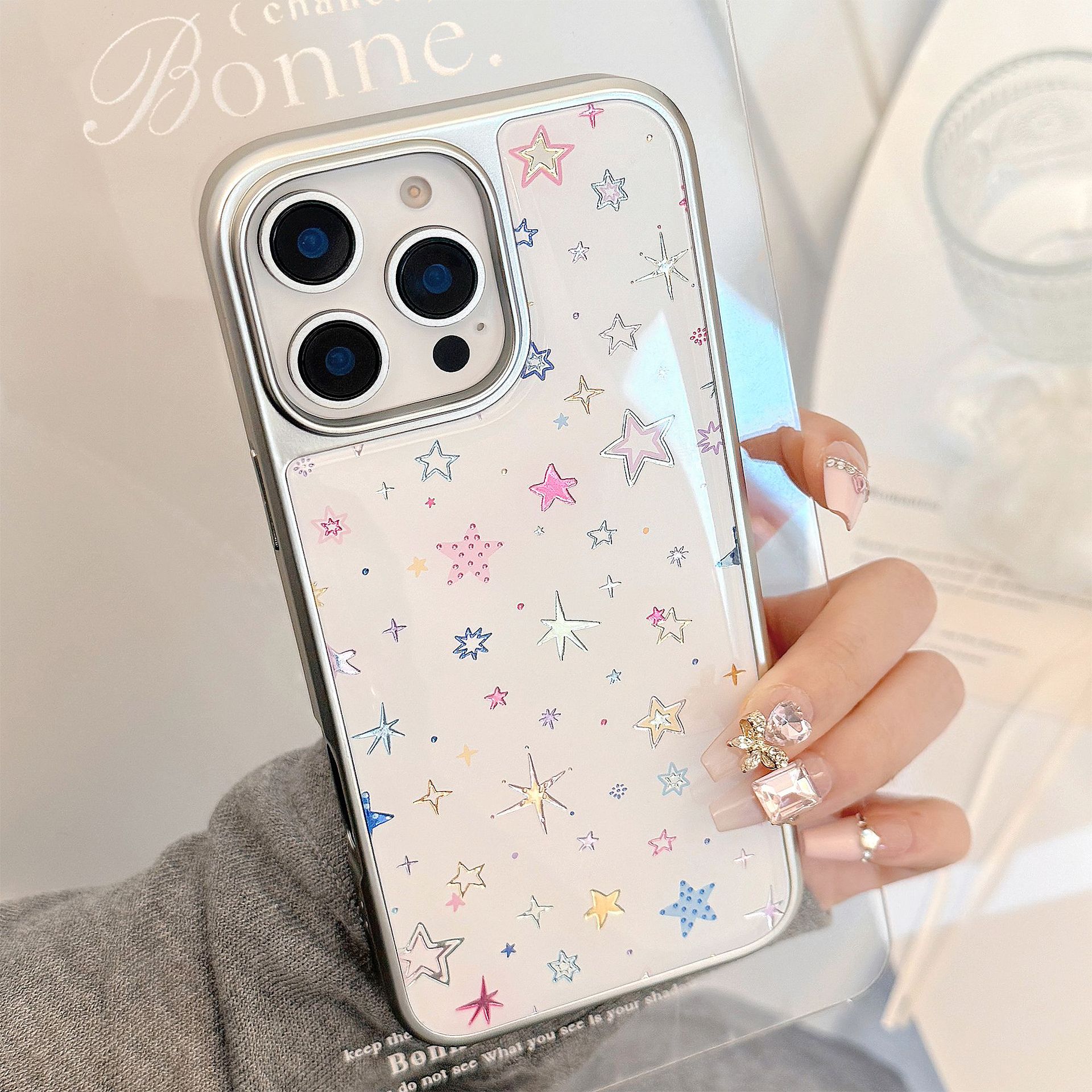 鎏金适用苹果15promax手机壳iphone16滴胶多巴胺星星13电镀14华为