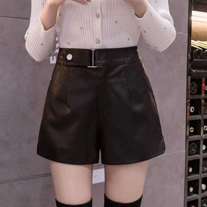 清仓百搭真皮绵羊皮女士高眼短裤