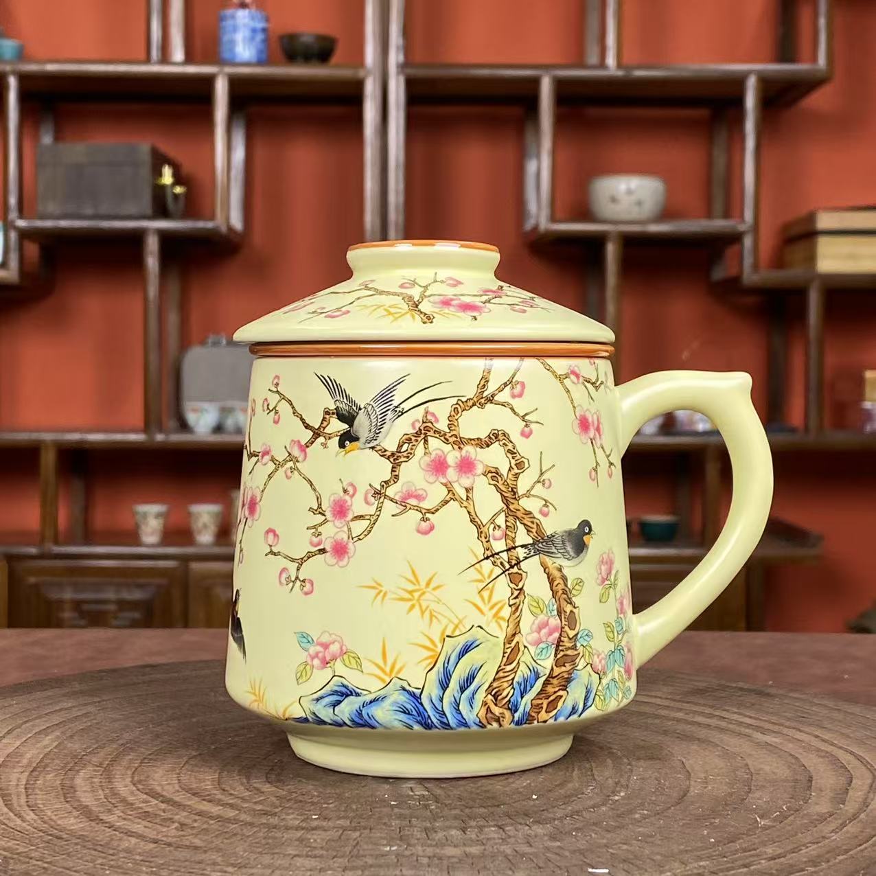 黄汝喜上眉梢办公杯 高档茶器陶瓷主人杯0881