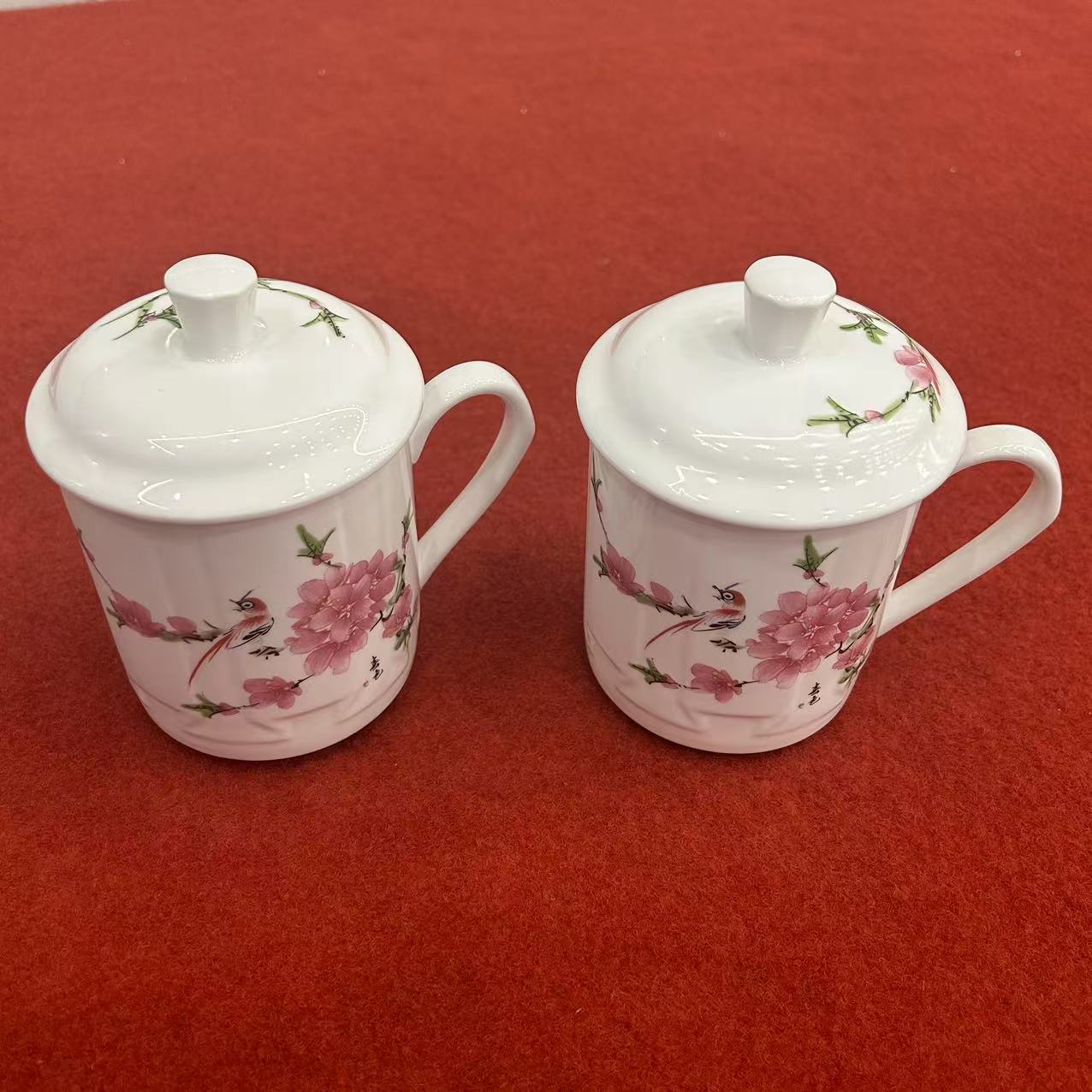 AA00225/粉彩花鸟对杯