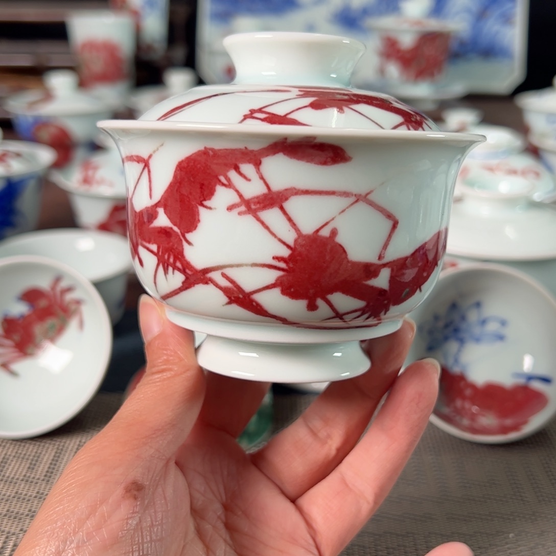 杯原矿青花釉里红瓷器