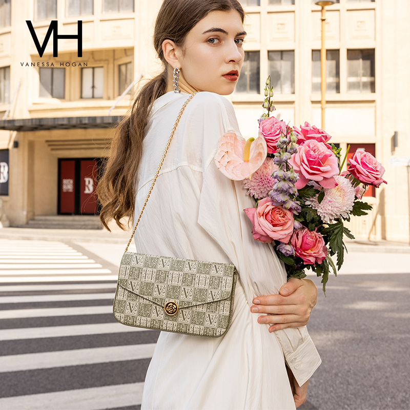 VH女包山茶花信封包品牌高级感老花单肩包链条斜挎包