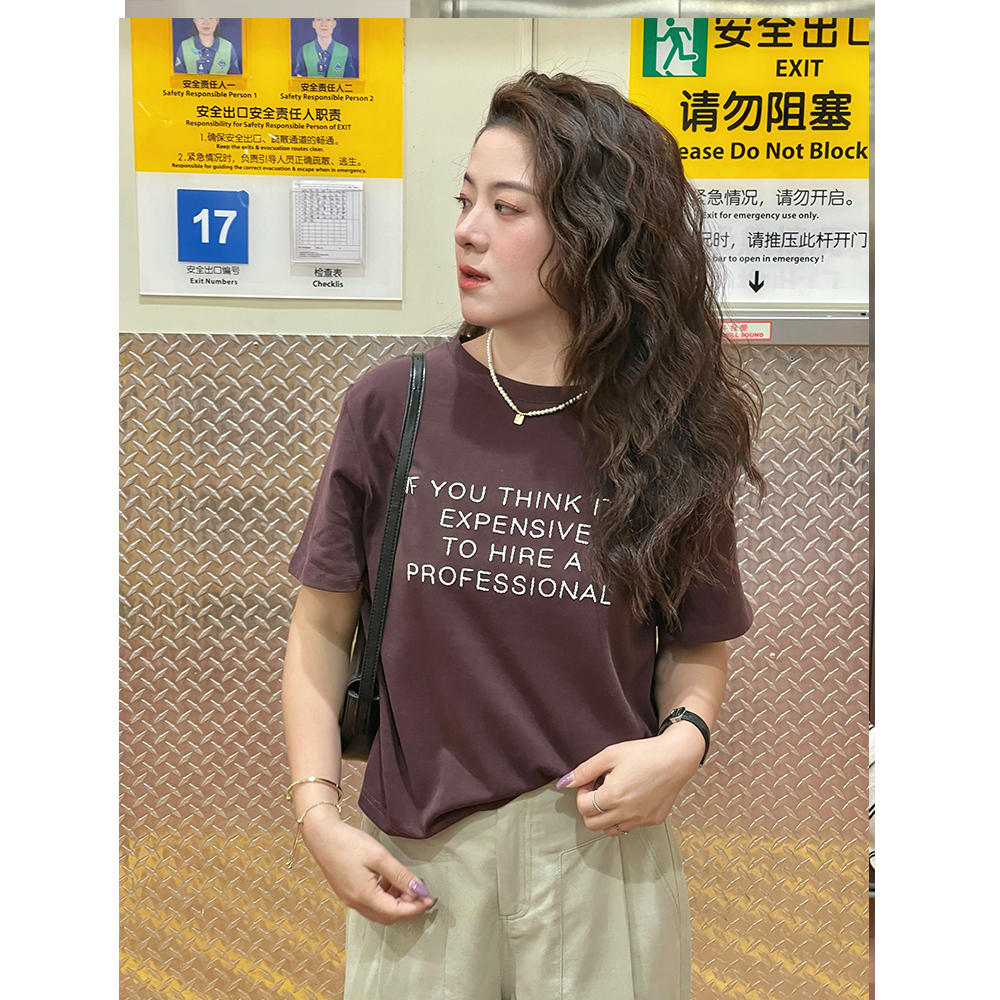 WenWen小个子2025夏季新款圆领印花短袖T恤休闲时尚上衣2520