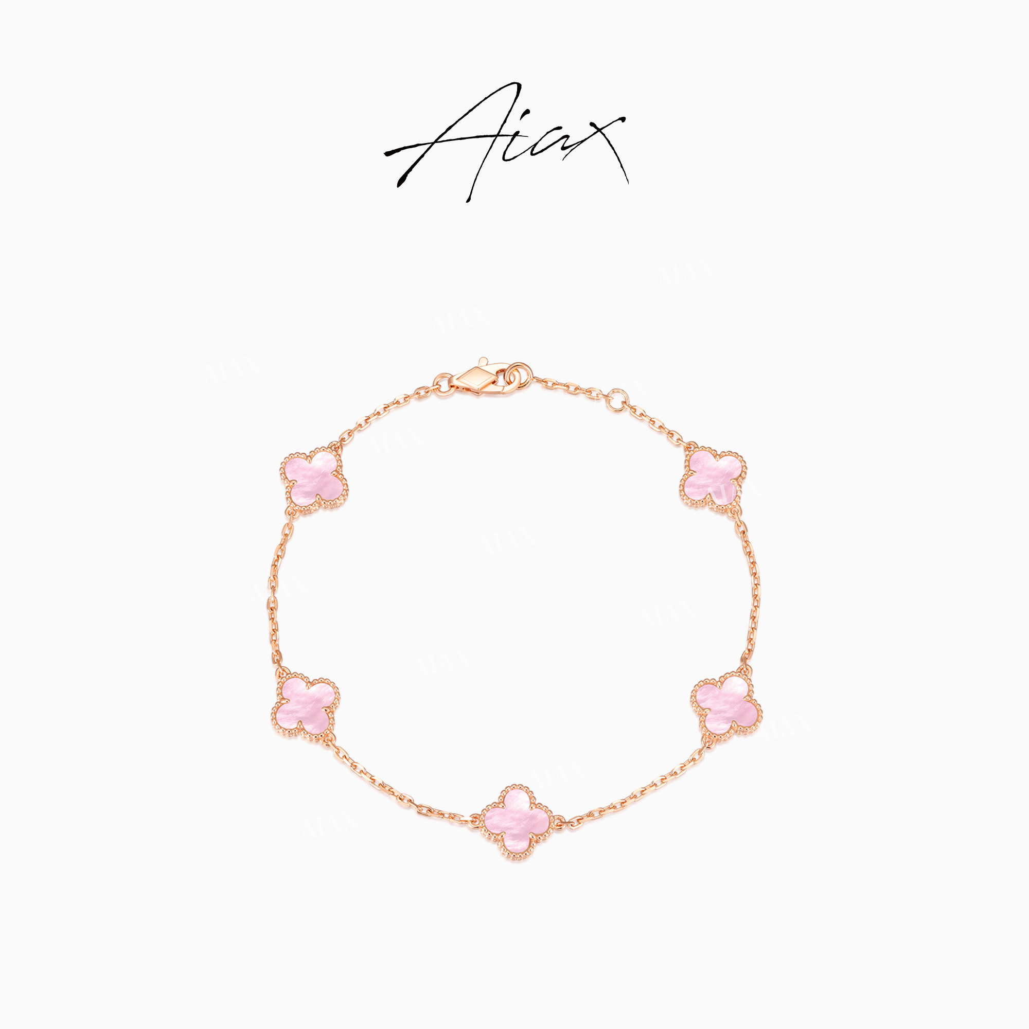 AIAX 925银 镀K金 精致简约清新经典四叶蛇年红色手链TSS7297