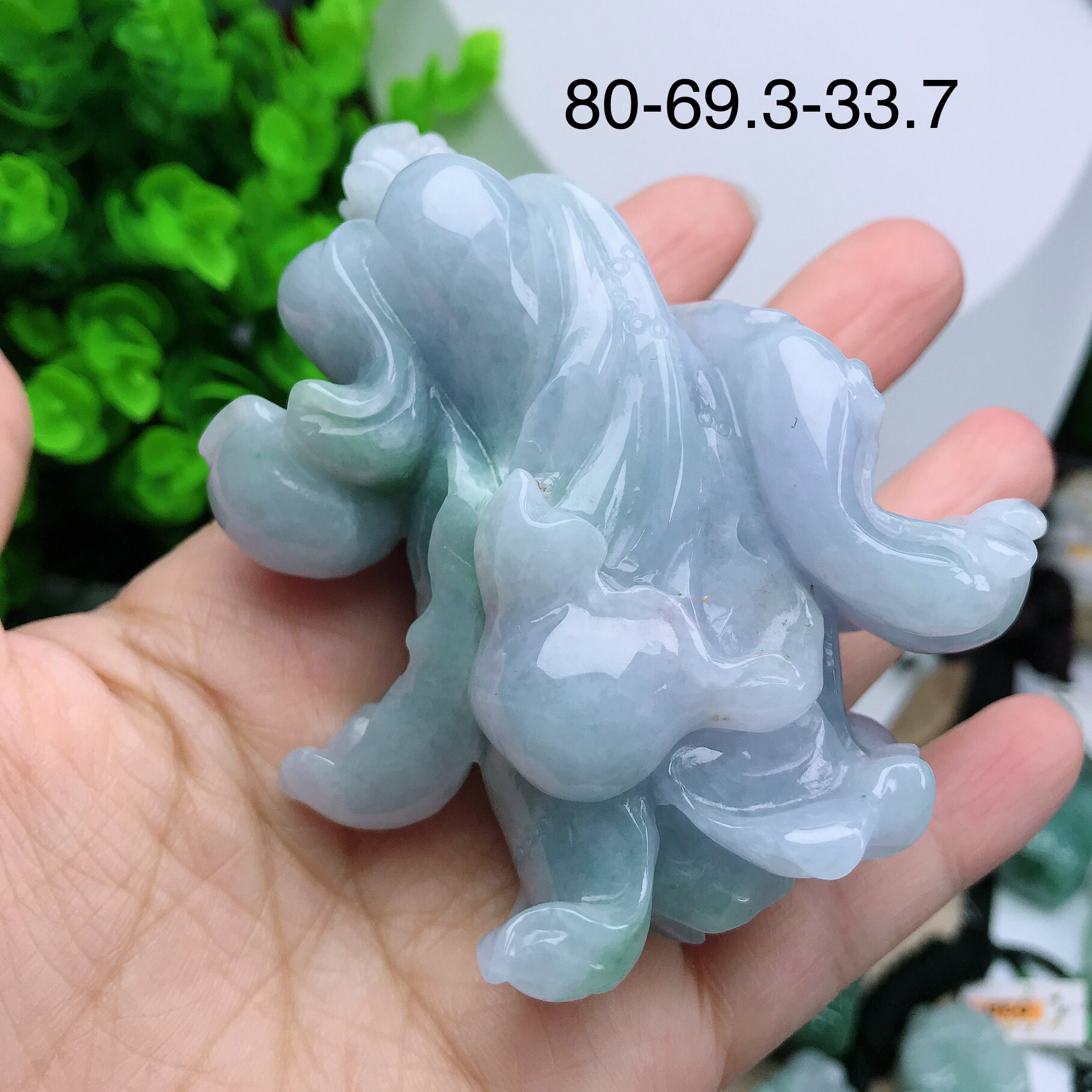 天然翡翠A货冰润紫罗兰白菜-百财聚来手把件/小摆件