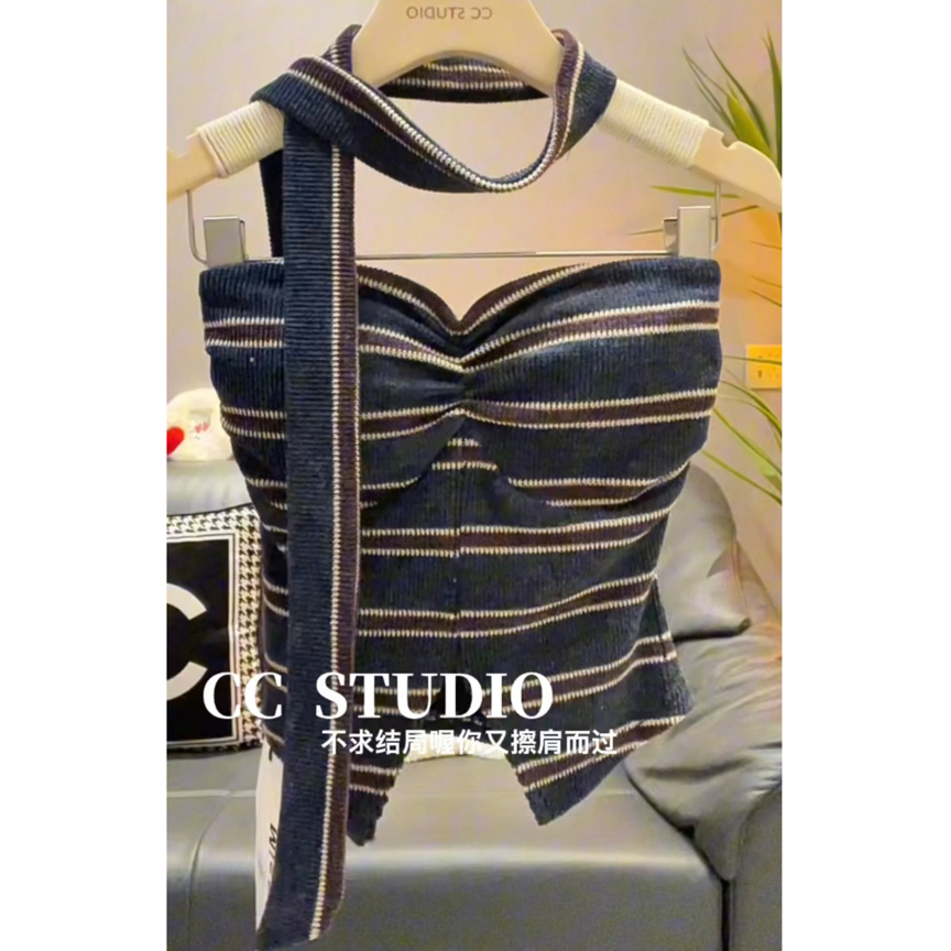 2025年秋冬新款韩系气质高级感小众条纹抹胸