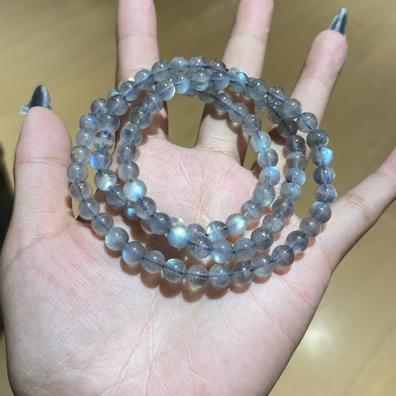 【梵东甄选】A012-天然高品灰月光三圈手串手链-多样性发其一