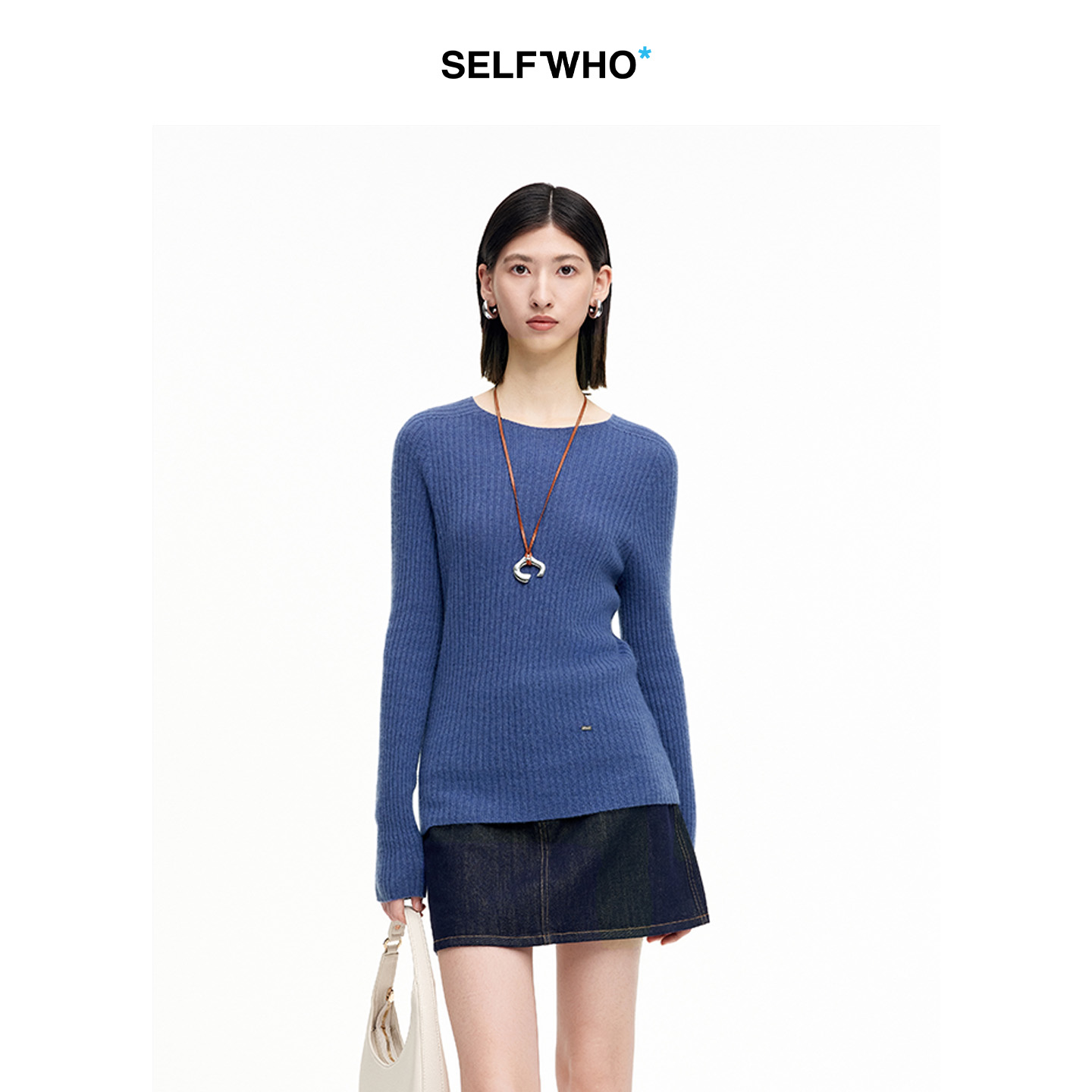 SELFWHO100%山羊绒无缝一体打底衫女2025冬季新款修身圆领针织衫