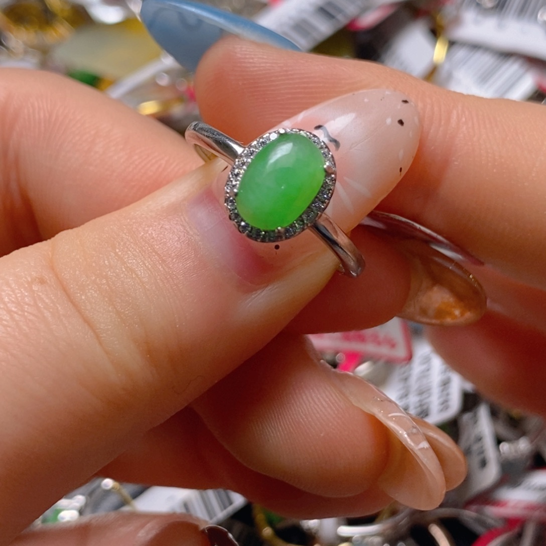 银S925镶嵌戒指翡翠百内无证书