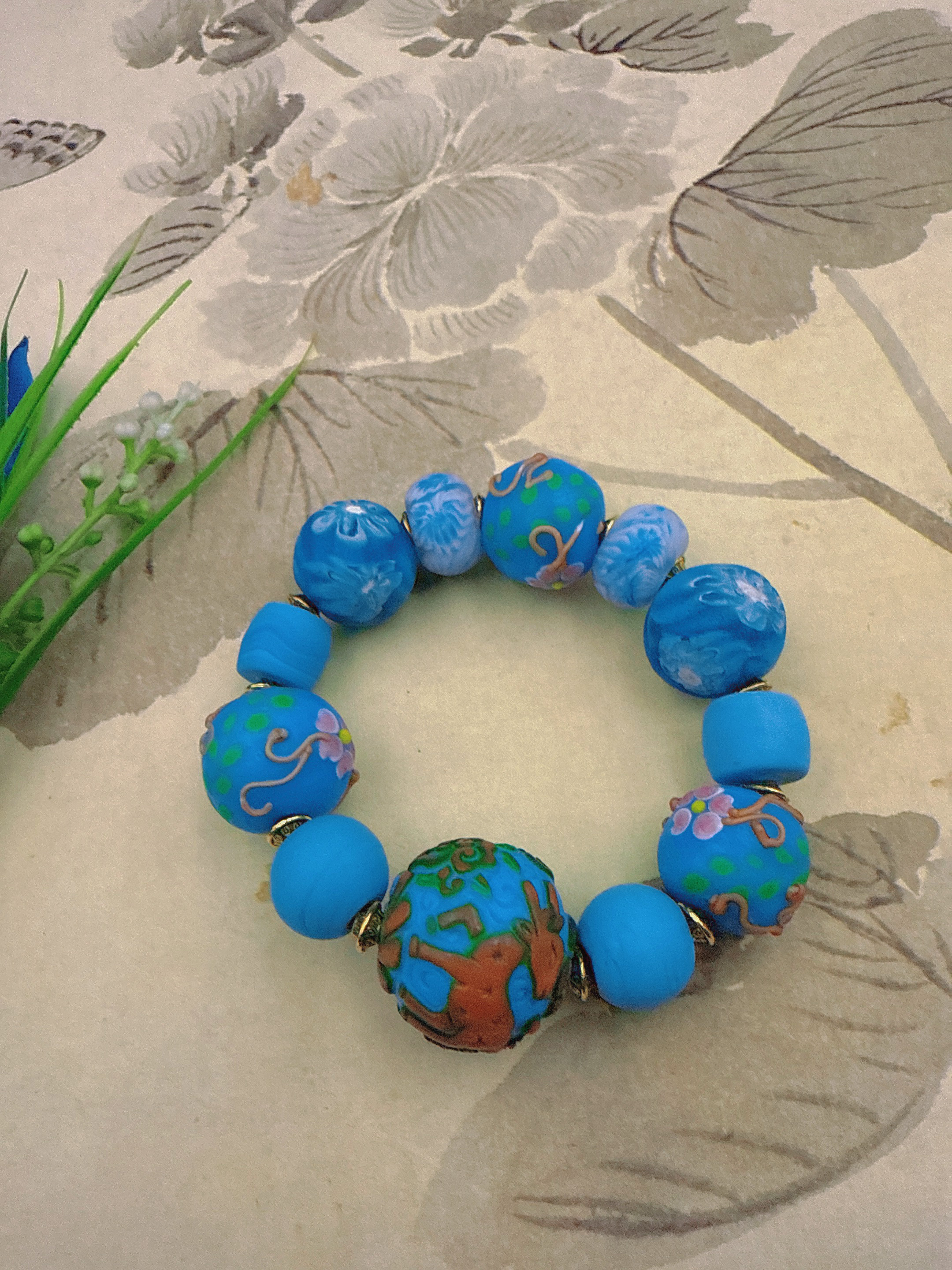 蓝色多宝琉璃手串 复古百搭