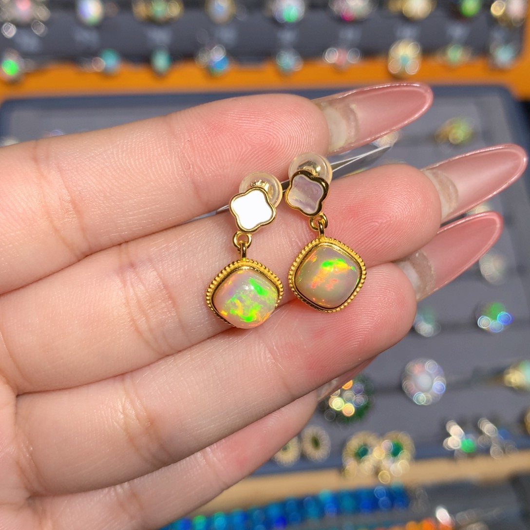 银S925镶嵌欧泊 欧泊耳饰l