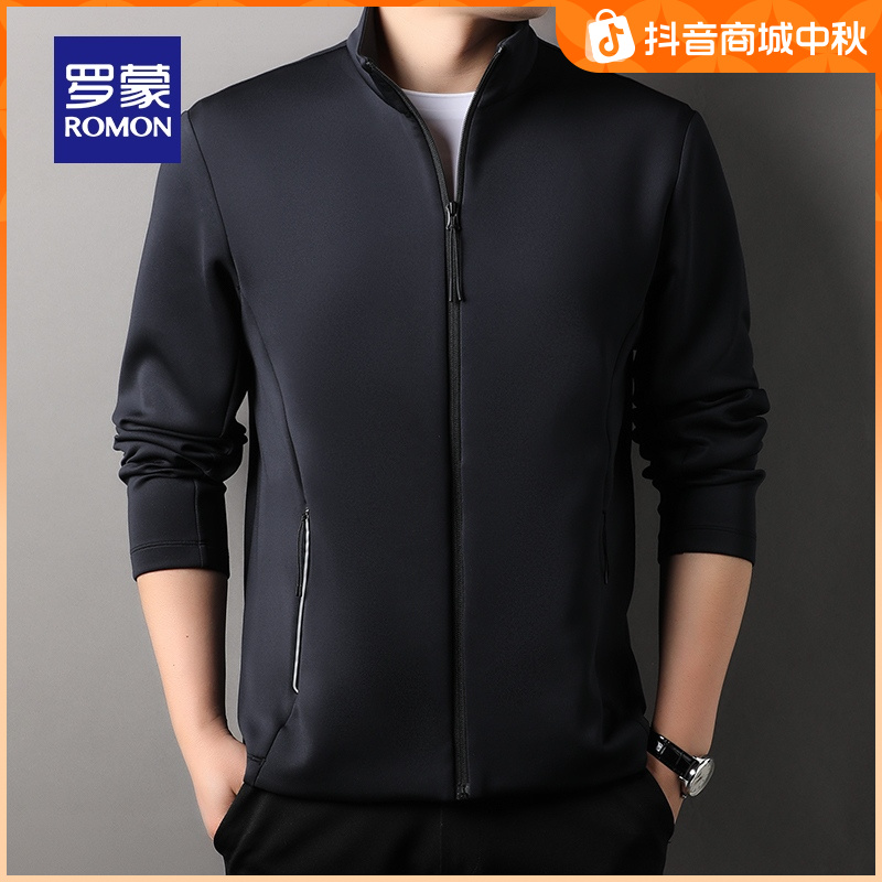 罗蒙男士时尚休闲翻领长袖拉链卫衣开衫2025秋季新款宽松百搭外