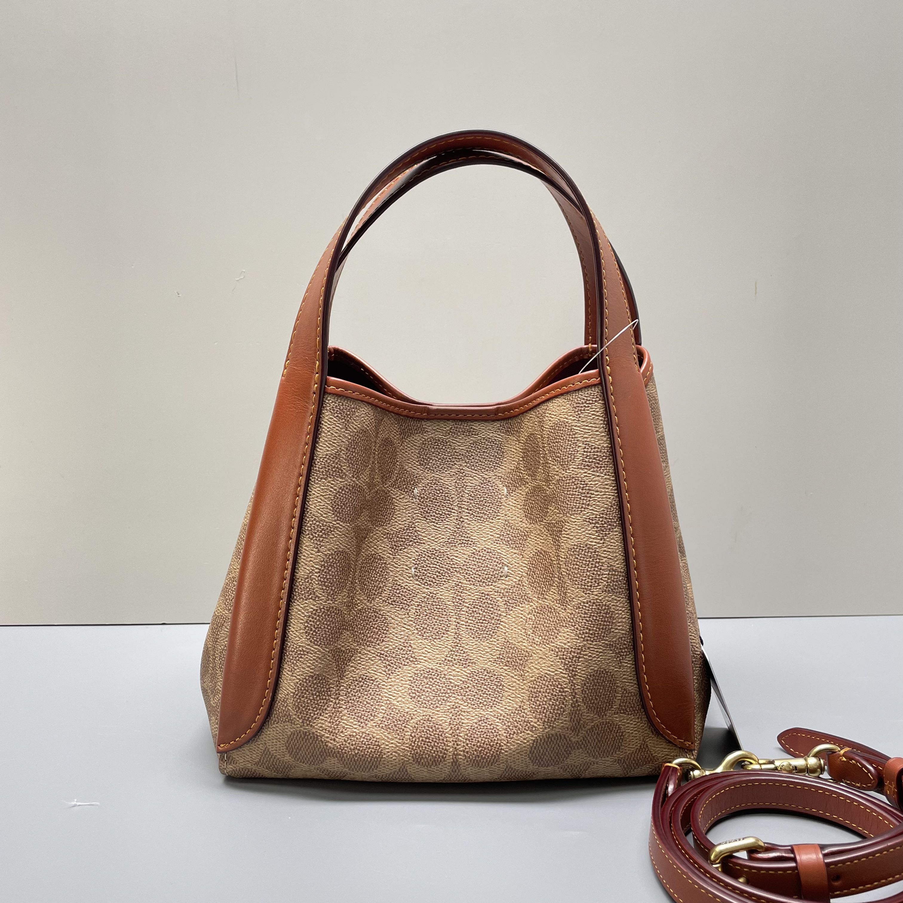 95新 COACH/蔻驰 红棕老花菜篮子包20*18*12cmE112407水桶包复古