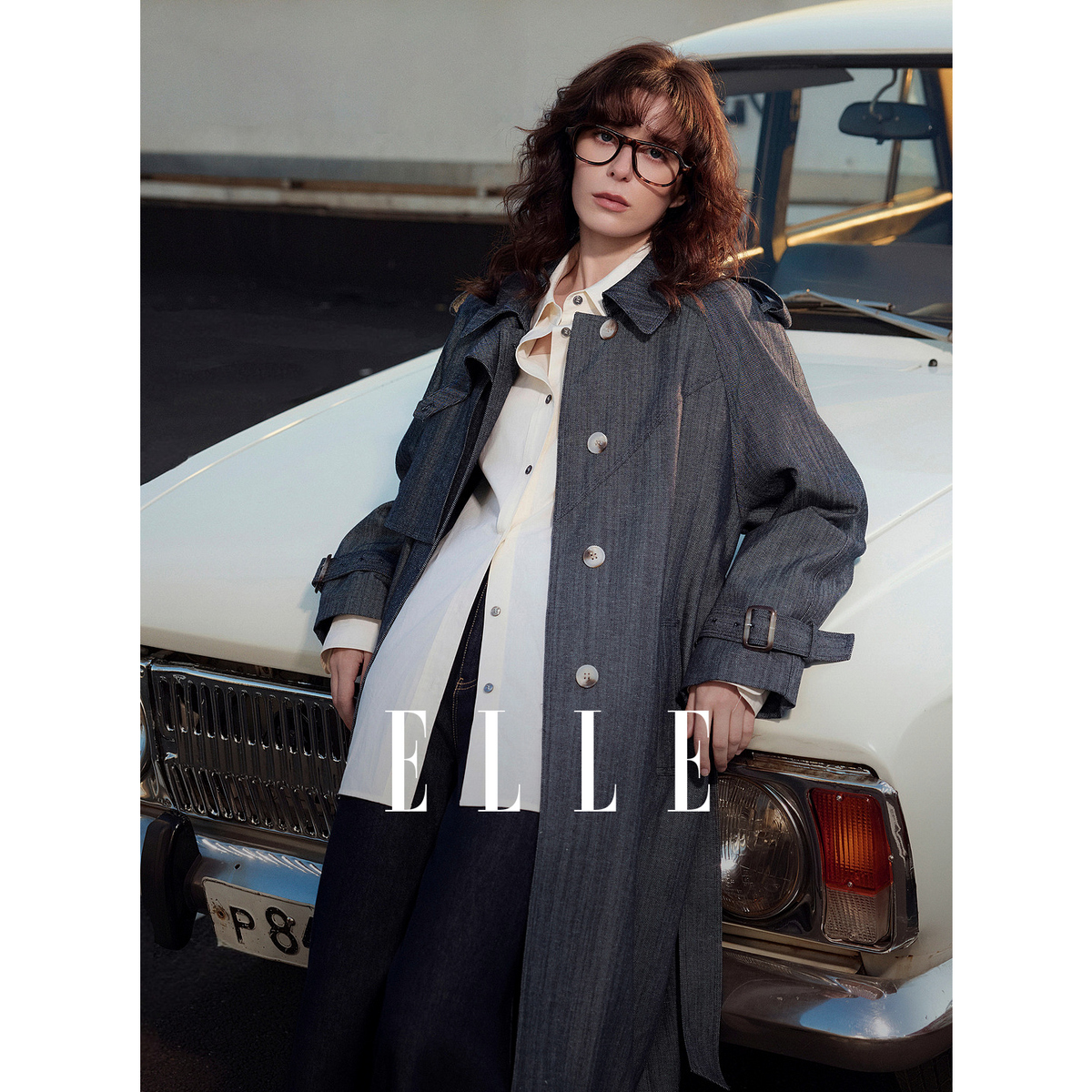 ELLE女装复古莱赛尔天丝长款风衣26春新款宽松休闲外套ED63209