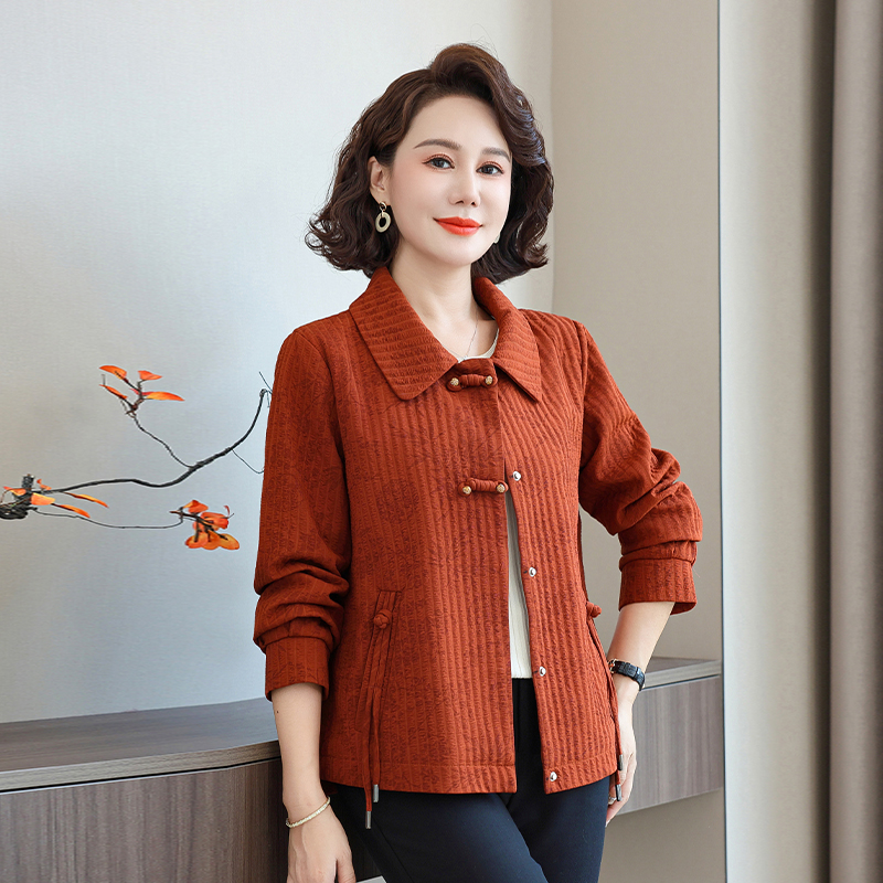 妈妈装春秋外套女洋气百搭翻领设计柔软亲肤遮肉显瘦中年女士上衣