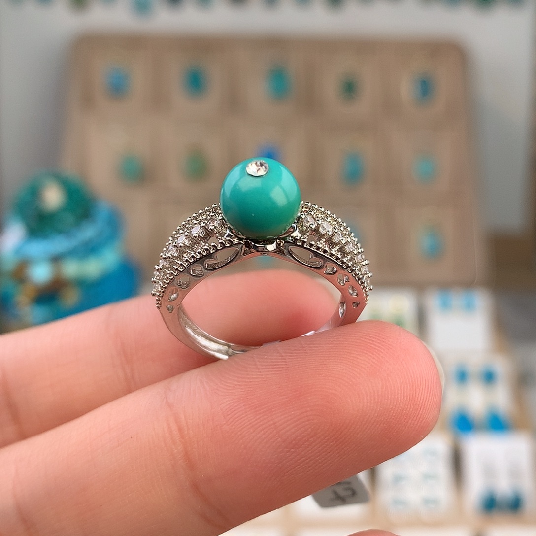 绿松石银S925镶嵌戒指